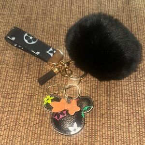 Disney Inspired Black and Gold Keychain with Pom Pom NWOT